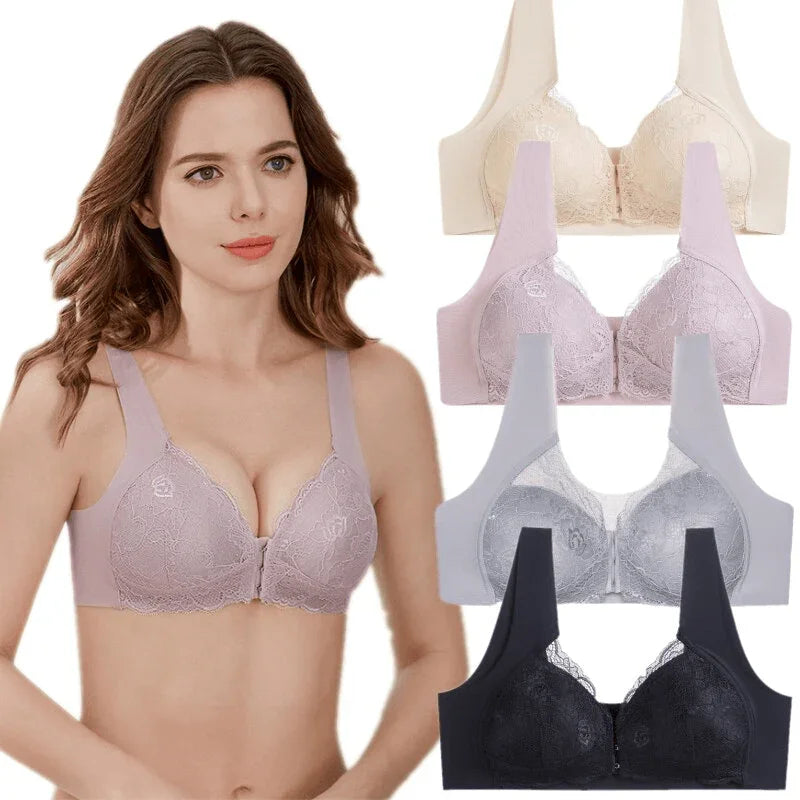 Kit Sutiãs Female™ em Seda Gelo com Fechamento Frontal e Detalhes em Renda