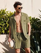 Conjunto Praiano Camisa Manga Curta + Shorts / Top Verão 22/23