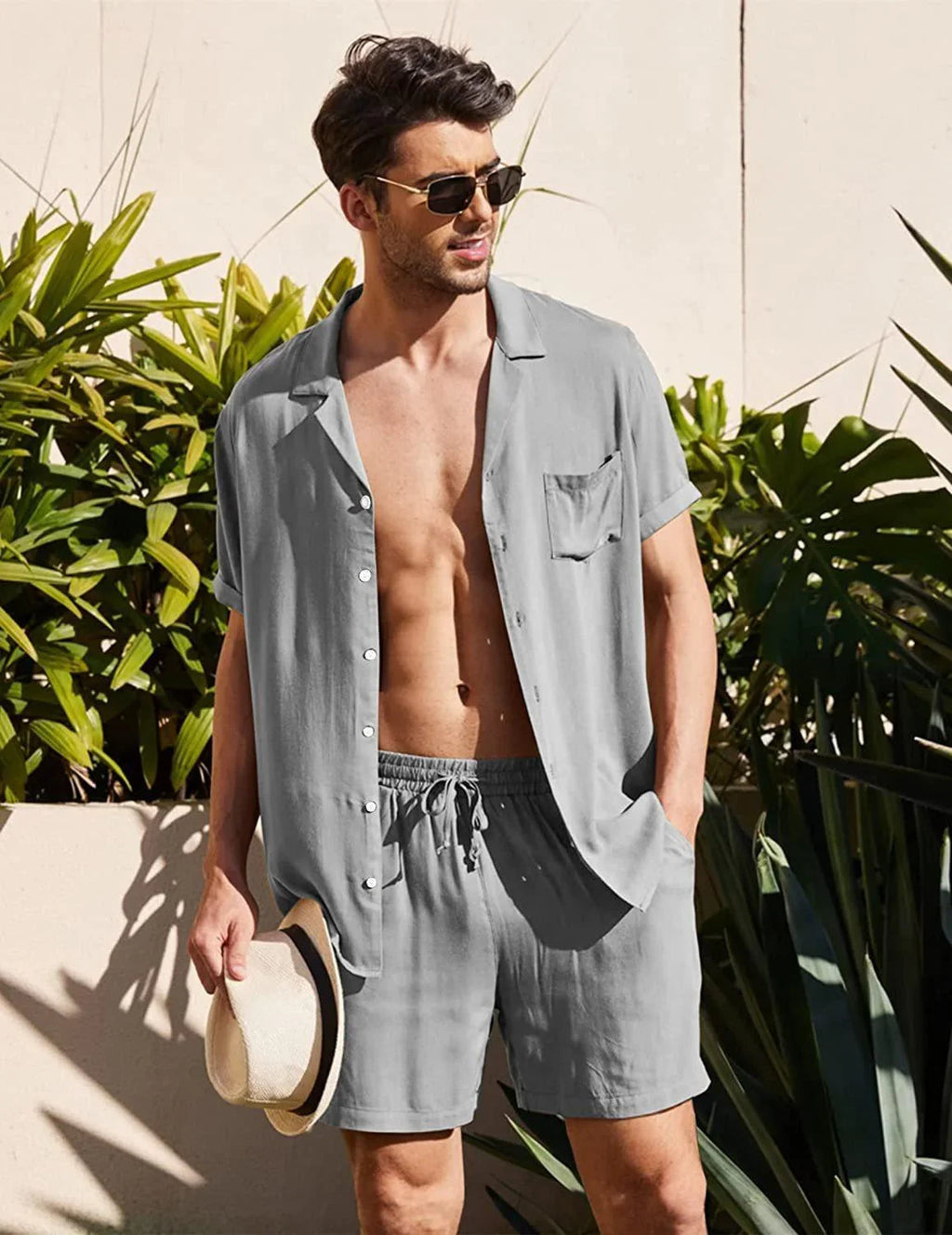 Conjunto Praiano Camisa Manga Curta + Shorts / Top Verão 22/23