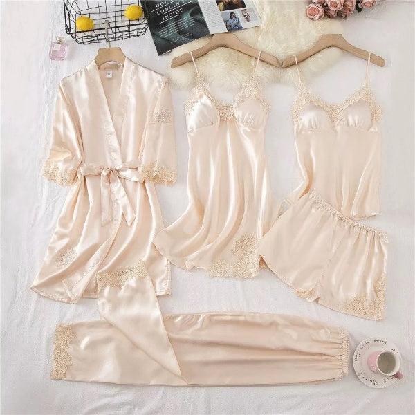 Conjunto SweetDream com 5 Peças em Cetim de Seda / O Conjunto da Mulher Bela & Sensual!