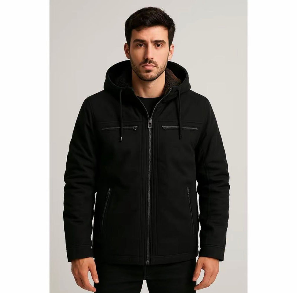 Jaqueta Sarja Forrada Premium com Capuz Removível – Inverno SeuKit