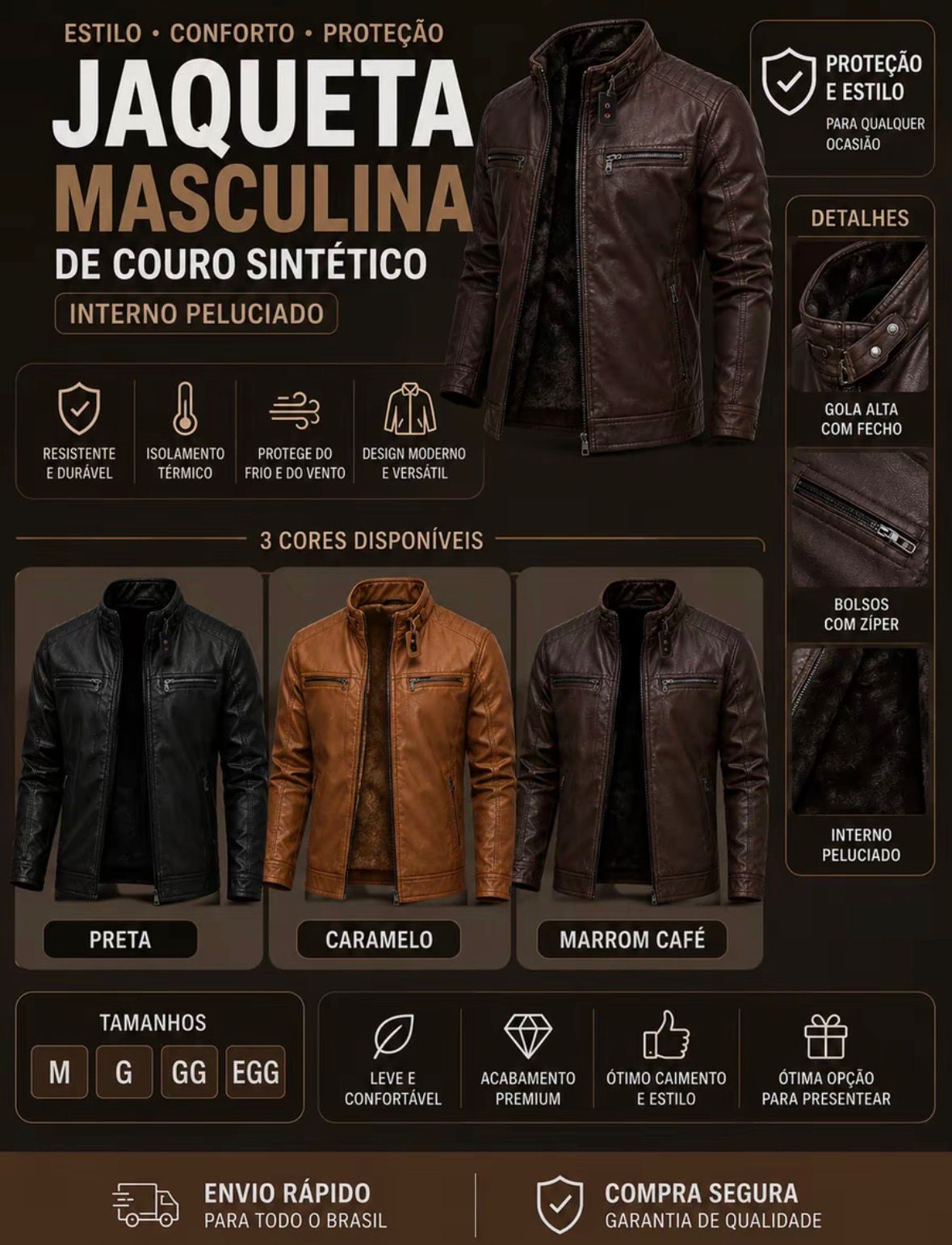 Jaqueta Couro Peluciada Premium – Inverno SeuKit