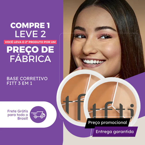 Base Corretivo Fitt 3 em 1® |COMPRE 1 LEVE 2| + Conjunto de Pincéis de Brinde