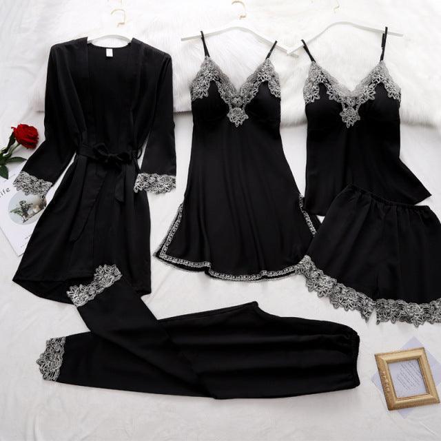 Conjunto SweetDream com 5 Peças em Cetim de Seda / O Conjunto da Mulher Bela & Sensual!